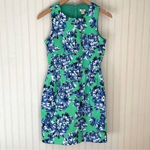 J. Crew 100% Cotton Green with Blue Floral Sleeveless Sheath Dress, Size 0